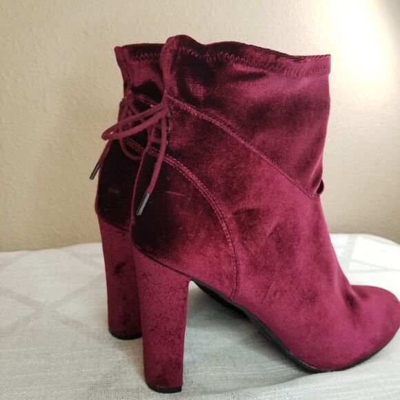 Francesca's Wine Burgundy Velvet Sock Ankle Boots Bootie Retro Size 10 - Picture 2 of 13